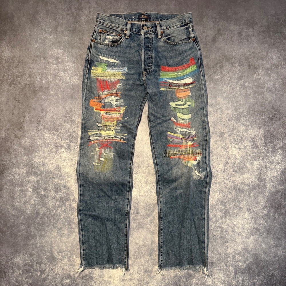 Polo Ralph Lauren Neale‎ Loose Boyfriend Distressed Embroidered Jeans 26 Women